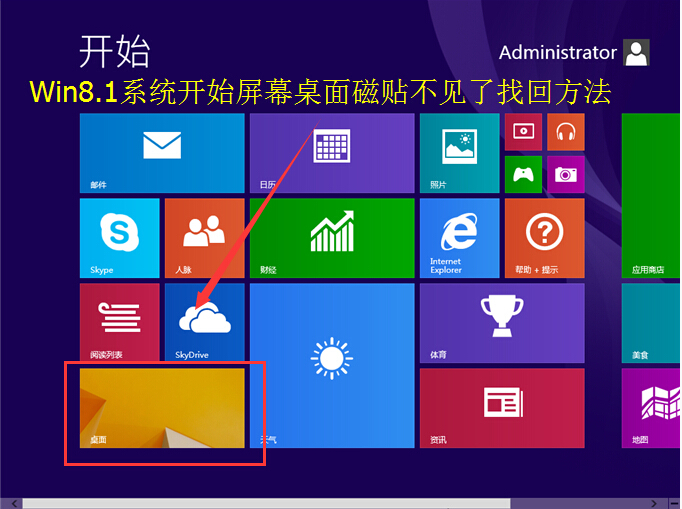 Win8.1系统开始屏幕桌面磁贴不见了找回方法